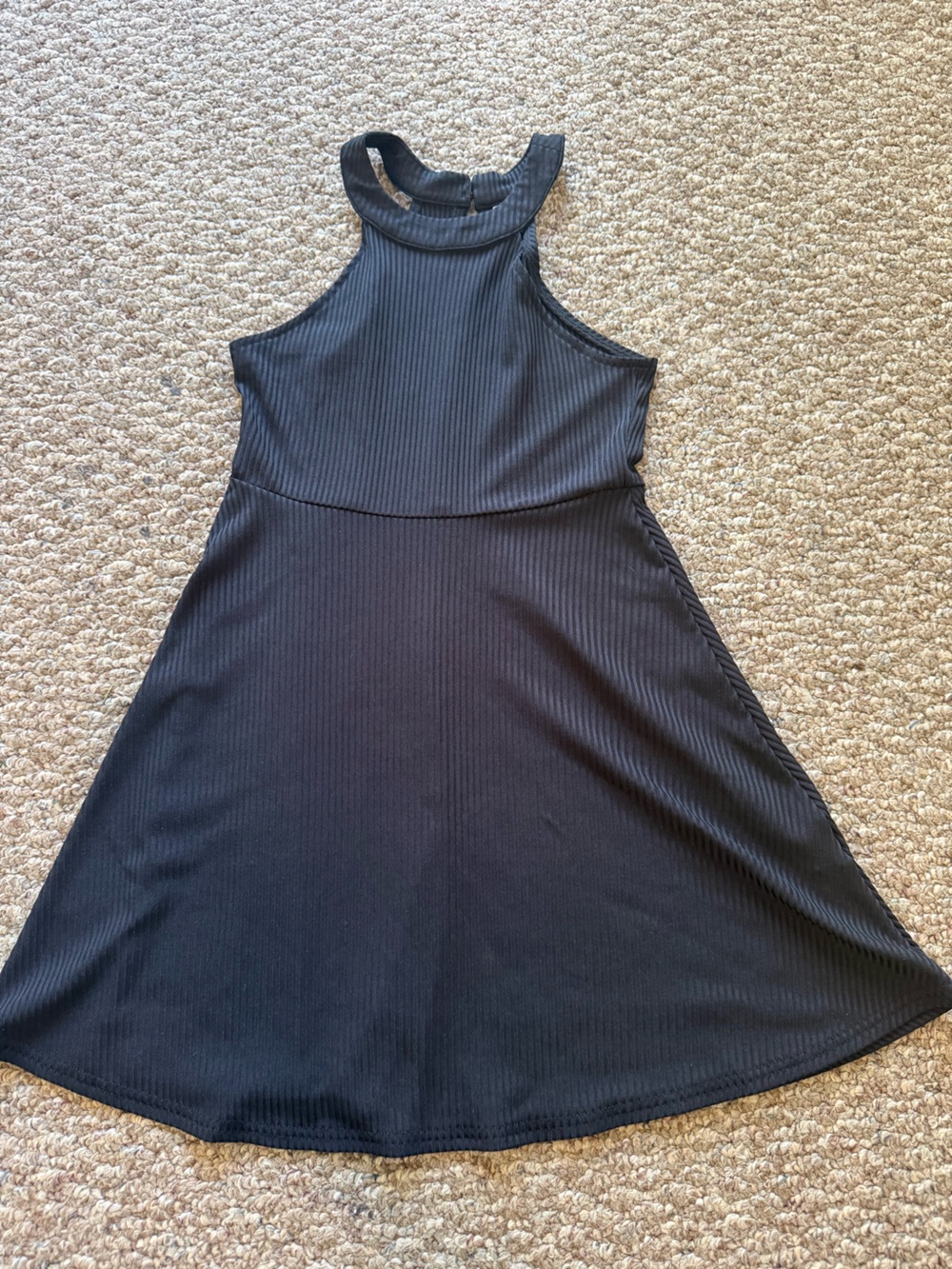 PatPat Black Ribbed Halter Fit-and-Flare Dress